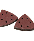 Fresh 20PC Triangular Sanding Discs With 6 Hole Hook And Loop Design For Smooth Woodworking and DIY Projects. Two triangular sanding discs displayed.