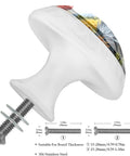 Side view of 4 Pack White Dresser Knobs Set With Sunflower Rooster Fence Pattern Mushroom Pulls For Drawers Cabinets 35mm Diameter