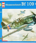 Box art of Messerschmitt Bf 109 G 10 Erla 1 32 Scale Aircraft Model Kit With 147 Parts, featuring vintage styled aircraft.