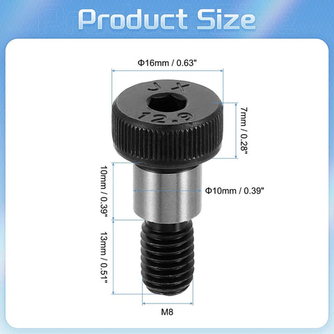Diagram of Six Pack Alloy Steel Shoulder Bolt with 10mm shoulder diameter, 10mm shoulder length, M8 thread, hex socket drive.