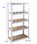Badass Five Tier Laminated White Metal Shelving Unit For Tight Garages And Basements Holds Everything You Own No Mess Just Clean Storage That Stays Fully Adjustable For Your Warehouse And Pantry Needs, 59x29.5x12 in.