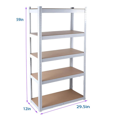Badass Five Tier Laminated White Metal Shelving Unit For Tight Garages And Basements Holds Everything You Own No Mess Just Clean Storage That Stays Fully Adjustable For Your Warehouse And Pantry Needs, 59x29.5x12 in.