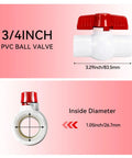 Ten Pack Three Quarters Inch PVC Ball Valves With T Handle SCH40 Threaded NPT Water Shut Off Control Valve dimensions