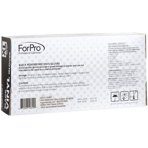 ForPro Black Powder-Free Vinyl Gloves, latex-free, X-Large, 100-count box