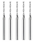 5-Piece Carbide Router Bit Set With 1/8 Inch Cutting Diameter And 1/4 Inch Shank Spiral Downcut CNC Bits Front View