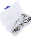 Stainless Steel Self Tapping Snap Button Kit With 62 Pieces Fasteners For Home Furniture Fixing Includes 20 Top Fasteners 20 Female Buckles 20 Male Buckles Mounting Rod And Durable Base Tool For Pro Grade DIY Projects in case