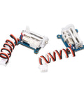 Two Slick 1.5g Micro Digital Servos for RC Planes and Mini Drones with wiring and motor detail.