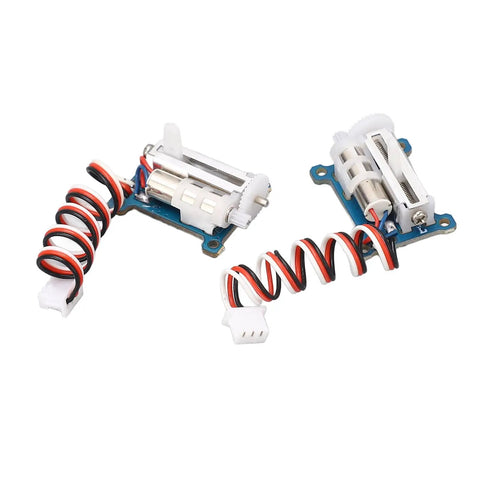 Two Slick 1.5g Micro Digital Servos for RC Planes and Mini Drones with wiring and motor detail.