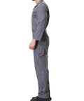 Men's Long Sleeve Navy Poly Cotton Work Coveralls Featuring Action Back And Elastic Waist, Two Way Zipper Front Utility Jumpsuit side view