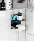 Matte Black Toilet Paper Holder With Shelf Fits Mega Rolls Self Adhesive Wall Mount Rustproof Stainless Steel for bathroom