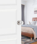 Crystal Glass Interior Door Knobs With Privacy Lock For Bathroom And Bedroom, Satin Nickel Finish on door by bedroom