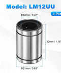 LM12UU Linear Ball Bearings 12mm Bore 21mm Outer Diameter 30mm Length 4 Pack Double Sided Rubber Sealed Linear Motion Bushings