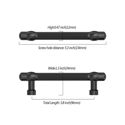 Diagram of 10 Pack 3.75 Inch Matte Black Cabinet Pulls for Kitchen Cupboards and Drawers showing dimensions and measurements.
