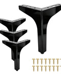 6 Inch Matte Black Stainless Steel Furniture Legs Replacement Feet for Sofa Couch Cabinet and Ottoman Modern Polished Metal Heavy Duty DIY Feet Four Pack with screws