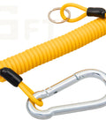 Breakaway Trailer Cable 6Ft Heavy Duty Stainless Steel Spring Towing Coiled Wire Replacement Emergency Breakaway Switch Lanyard For RVs And Campers Trailer Brake Safety Cord, shown coiled with metal hook