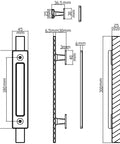 Technical drawing of Solid Brass Sliding Barn Door Handles Set Featuring 12 Inch Two Sided Design, dimensions labeled
