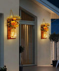 Set Of Two Sunflower Mason Jar Wall Sconces With Remote Control, Farmhouse Wall Decor illuminating outdoors at night
