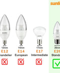 Comparison of E12, E14, E17, E26 light bulb sizes with focus on E26 for LED PAR30 Short Neck Reflector Light Bulb 10W 750