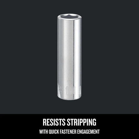 Deep Socket 10mm Metric, 1/4 Inch Drive, 6 Point, Chrome Finish, Corrosion Resistant, Increased Torque, Deep Reach, Large Markings