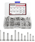 96 Piece Stainless Steel Clevis Pin Set With 12 Sizes M3 M4 M5 Flat Head And Round Head Single Hole Pins 304 Stainless Steel Rust Resistant Heavy Duty Assortment Kit For Machinery Automotive DIY Projects For Gear Heads displayed in a case