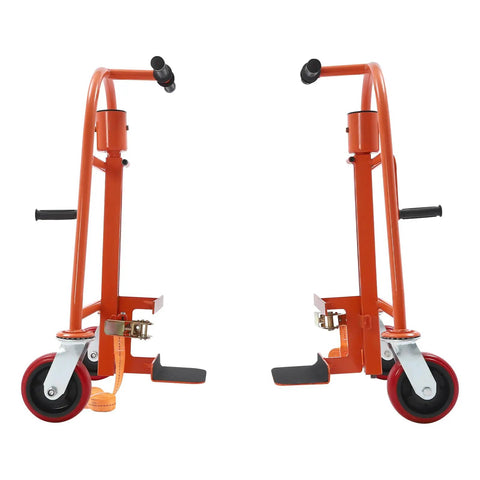 Heavy Duty Manual Furniture Mover Dolly With Swivel Casters, 1300 Pound Capacity Steel Handle Tool To Haul Heavy Loads Like A Pro Without Ripping Your Back Out, Orange view from side showing swivel wheels and steel frame