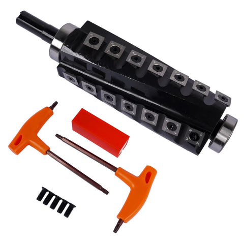 Badass Six Inch Spiral Cutter Head Replacement For Professional Jointer Work With Four Row Twenty Eight Carbide Inserts and tools.
