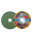 Two 2-inch cutting wheels for metal and stainless steel with printed details, part of a 20 Pack 2 Inch Thin Cutting Wheels For Metal And Stainless Steel.