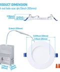 Dimensions of 4 Inch Slim Recessed LED Ceiling Lights With Junction Box 9W 800 Lumen 5000K Daylight CRI90 Dimmable