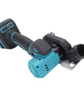 Badass Cordless Mini Circular Saw With Brushless Motor And Slick Rubberized Body For No Sweat Wood Metal Plastic Stone Cutting At 19000 Rpm Up To.9 Inch Deep With Integrated Dust Chute For Your Daily Shop Grind, showing the handle and motor.