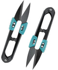 4.2 Inch Ultra Sharp Sewing Scissors With Wide Handle For Easy Grip Thread Snips Two Pack, high carbon steel, black and teal design.