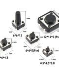 Assorted switches from 125 Piece Tactile Switch Kit With 25 Value Micro Momentary Push Button Switches For SMD And DIP Use