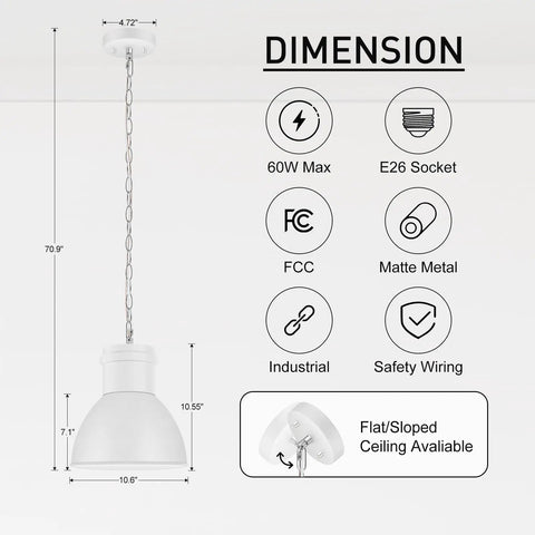BoostArea White Pendant Light Kitchen Island, Modern Pendant Light Fixtures with matte metal finish and industrial design.