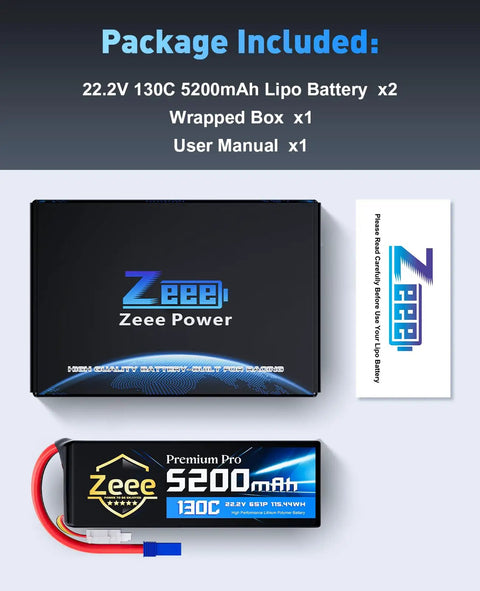 Race Ready 6S LiPo Battery 5200mAh 22.2V 130C Ultra Low IR Soft Pack With EC5 Connector, box and user manual included