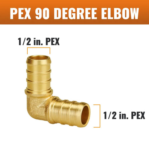 100 Pack Half Inch PEX 90 Degree Elbow Fittings No Lead Brass NSF ANSI 61 Certified UPC Listed Pro Grade Plumbing Connectors.