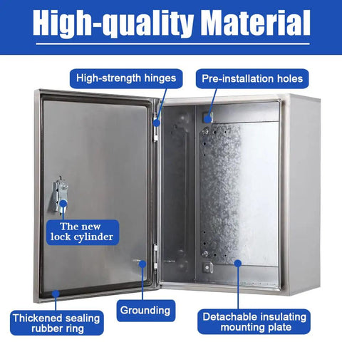 Beefy Outdoor Electrical Box Rugged Waterproof Metal Enclosure With Lock Cover And Mounting Plate IP65 Weatherproof Wall Mount Junction Project Box For Indoor Outdoor Use 15.7 By 11.8 By 6.3 Inches