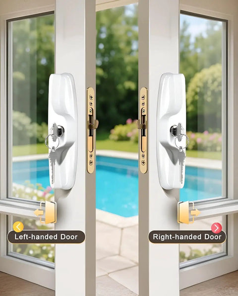 Level Up Your Home Security With This Heavy Duty Aluminum Sliding Glass Patio Door Handle Set Featuring Rock Solid Mortise Lock And Spare Keys For Dead Simple Diy Fixes, showcasing left and right-hand door options.