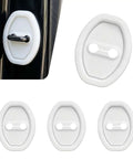 Pack Of Four White Silicone Car Door Latch Covers Quiets Your Whip With Rubber Striker Pads Self Adhesive Anti Rust Guards.