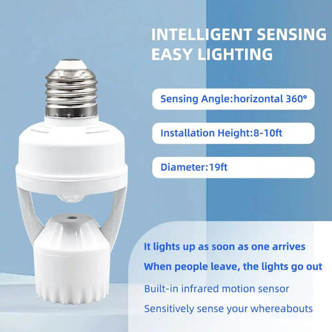 Two Pack Motion Sensor Light Socket For E26 E27 Bulbs Smart Auto Induction Lamp Holder with 360° sensor, white plastic