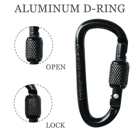 Eight Pack D Shape Carabiner Clips With Screw Gate Two Point Two Inch Aluminum Alloy Key Chain Buckle for hiking and travel