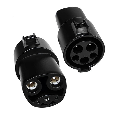 Premium SAE J1772 Type One To Tesla EVSE Charger Adapter for Model Three Y X S, black connectors, compact and durable design.