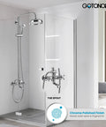 No Fuss All In One Rain Shower Fixture For Bathroom With 8 Inch Round Shower Head, Double Cross Handles, Tub Spout, Wall Mount