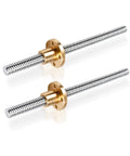 Straight Shooter T8 Acme Lead Screw Pair Matched With A High Precision Brass Nut For Ridiculously Smooth Linear Motion And 200Mm Stainless Steel Tr8X4 Two Start Thread Kit For Custom Rigs. Two stainless steel lead screws with brass nuts.