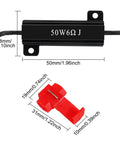 4 Pack 50W 6 Ohm LED Load Resistors For Turn Signals Stop Hyper Flash And Error Codes With Eight Quick Wire Connectors Black Durable Build For Quick Easy Do It Yourself Install And Long Lasting Performance. Close-up view showing dimensions.