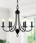 Black 6 Light Farmhouse Chandelier For Dining Room 22.4 Inch with E12 Base in a modern dining room setting