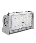 Rugged 50 Watt LED Flood Light With Hella Wide 90 Degree Beam Includes Stainless Steel Trunnion And Quick Connector For Easy J Box Swap On Industrial Gear Heavy Duty Durable Lighting Fixture with steel bracket.