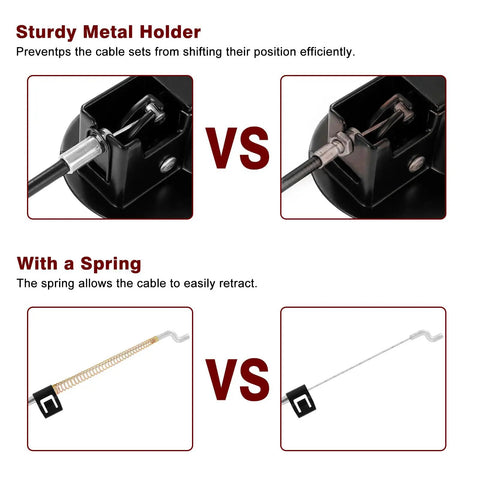 Comparison of Universal Recliner Pull Handle Replacement Cable Featuring Upgraded Recovery Spring for efficient cable movement.