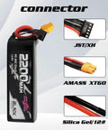 Beefy 2200mAh 4S LiPo Battery 40C 14.8V XT60 For RC Airplane with connectors; XT60, JST/XH, and Silica Gel, black casing