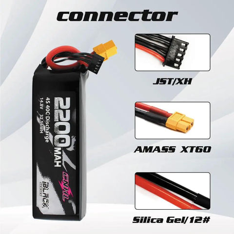 Beefy 2200mAh 4S LiPo Battery 40C 14.8V XT60 For RC Airplane with connectors; XT60, JST/XH, and Silica Gel, black casing