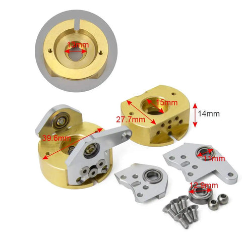 Brass Steering Knuckle Weights For One Tenth Scale RC Cars Fits Axial Wraith 90018 Crawler, showing dimensions and components