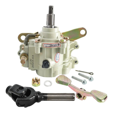 6 Teeth Rear Drive Shaft Transmission Assembly With Differential Case And Heavy Duty ATV Reverse Gear Box For DIY Quad Buggy Go Kart Golf Cart 150cc 200cc 250cc 300cc, components displayed on white background